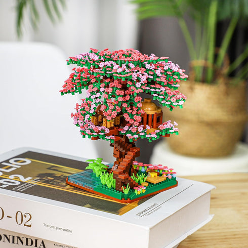 Cherry Blossom Bonsai Tree Mini Micro Building Set, Japanese Sakura Tree House Model for Adults, Creative Gift Toys
