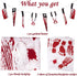 Halloween Scary Decorations Set: Horror Banner, No One Leave Backdrop, Bloody Footprints, Handprints Floor Clings,