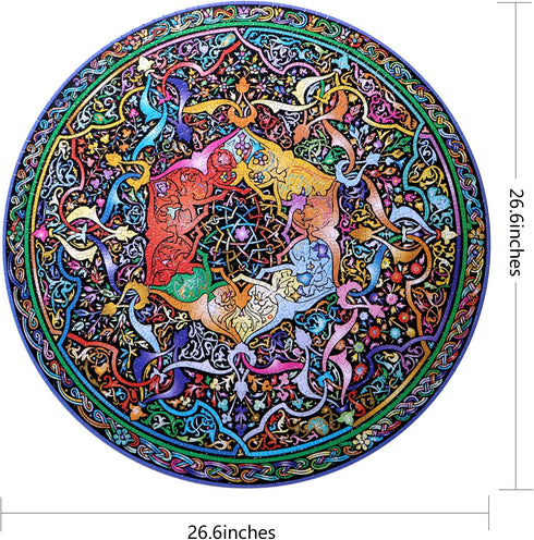 Bgraamiens 1000 Pieces Round Puzzle - Mandala Blossom Color Challenge Jigsaw Puzzles for Adults and Kids
