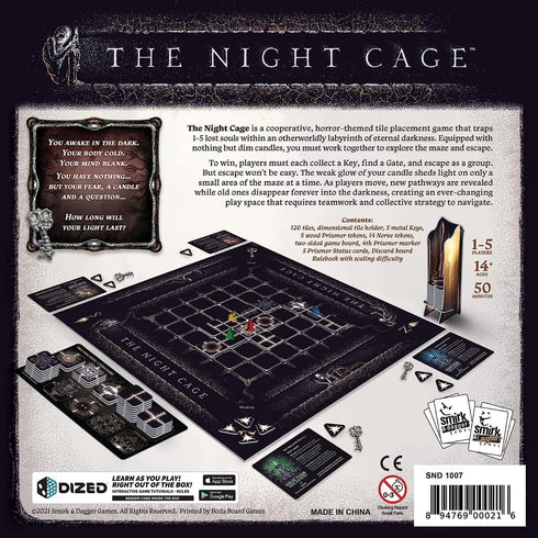 1 5 14+ The Night Cage by Smirk and Dagger | Cooperative Candlelit Horror Strategy Game | Tile Laying Labyrinth Escape