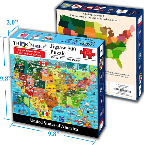 Think2Master Colorful United States Map - 500 Pieces Large Format Jigsaw Puzzle for Kids, Teens, Adults, Families
