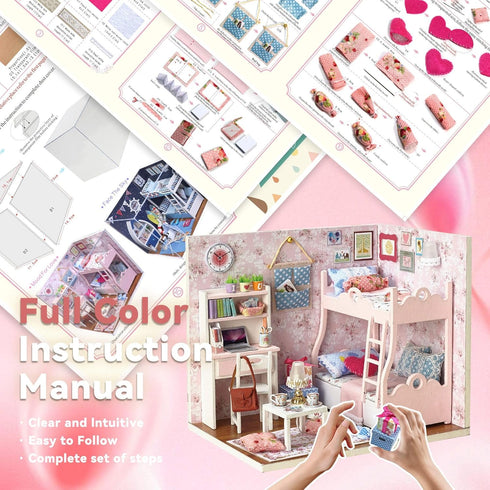 Flever Dollhouse Miniature DIY House Kit Creative Room with Furniture and Cover for Romantic Artwork Gift(Mood