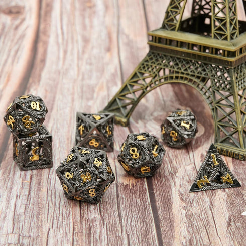 DND Dice Set, Metal Polyhedral Dice Gift for Role Playing, D20 Hollow Dice Set for DND RPG MTG Table Games