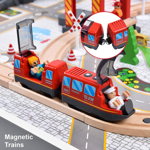 Giant Bean Battery Operated Action Locomotive - Magnetic Connection Train Set for Wooden Train Tracks, Toys 3+