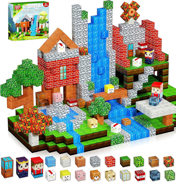 QRPQT 200PCS Magnetic Blocks, Magnetic Building Cube Toys for Kids, STEM Montessori Stacking,