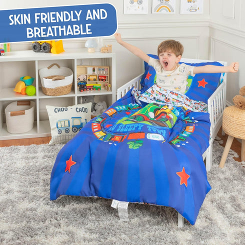 4-Piece Set Todays Kids Choo Choo Train Toddler Bed Sheets for Boys - Toddler Boy Bedding Crib Size, Reversible