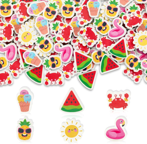 Yopyame Summer Mini Erasers Bulk - 60PCS Assorted Tiny Ice Cream Watermelon Flamingo Erasers for Kids Party Favors