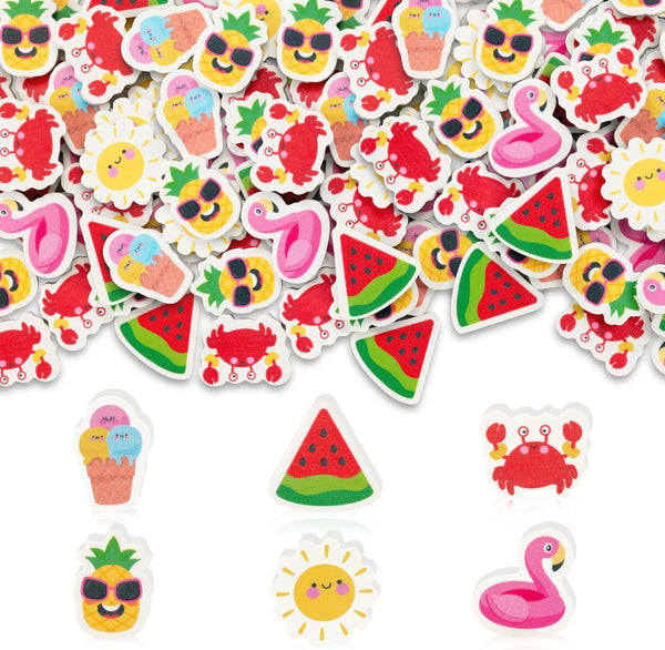 Yopyame Summer Mini Erasers Bulk - 60PCS Assorted Tiny Ice Cream Watermelon Flamingo Erasers for Kids Party Favors