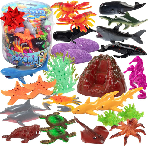 Ocean Animal Toy Figures Set (30PCS) Marine Life Sea Creatures Playset with