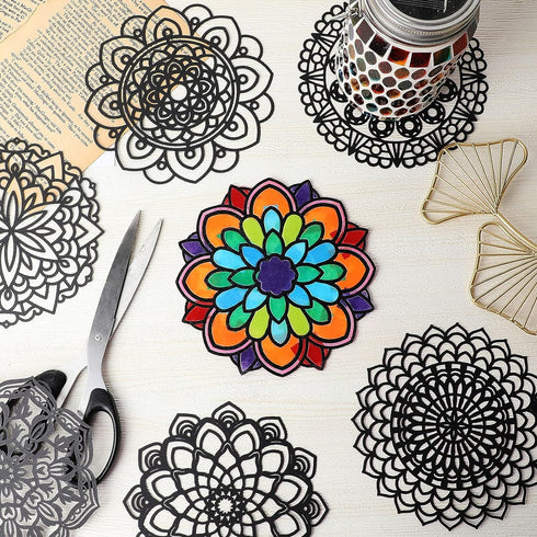 18 Pack 6 6 Inches(Colorful) Tinlade Color Mandala Window Clings DIY Kit Stained Glass Kits for Adults Suncatchers