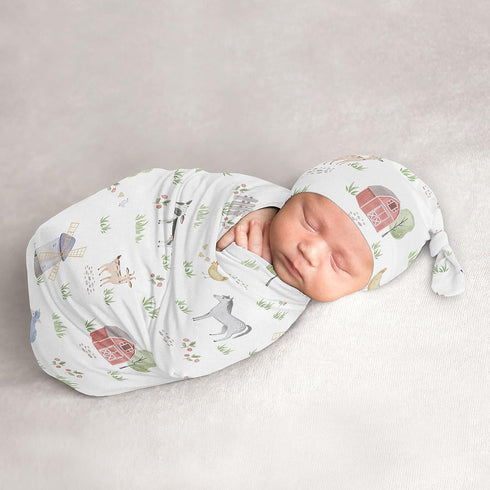 Sweet Jojo Designs Farm Animals Boy Girl Cocoon and Beanie Hat Set