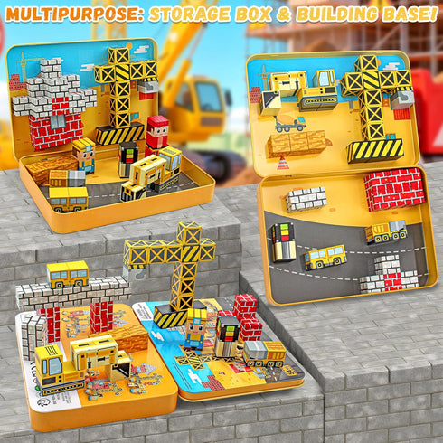 CREAFOMIFE 54 3+, Pcs Mini Magnetic Blocks Travel Toys with Portable Iron Storage Box for Kids Construction Themed