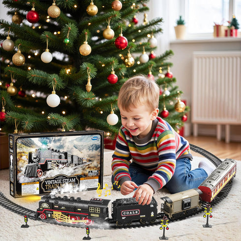 Set 3 4-7 8+ Funwee Electric Train Toy with Smoke,Lights and Sound,Train for Under Christmas Tree, Locomotive Train