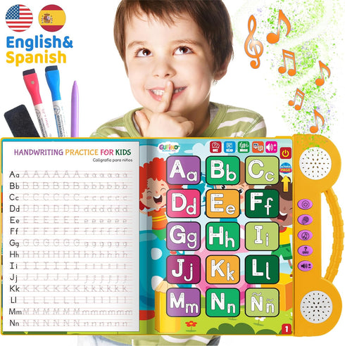 3-5 Interactive Bilingual Toy | Talking Busy Book for Toddlers | Spanish Workbook with Dry Erase Activities | Preschool