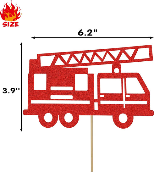 Fire Truck Cake Topper - Glitter Fireman Themed Party Decoration for Graduation or Birthday Party Supplies