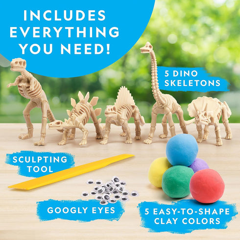 NATIONAL GEOGRAPHIC Clay Dinosaur Arts & Crafts Kit - 5 Clay Colors, 5 Dino Skeletons, Sculpting Tool