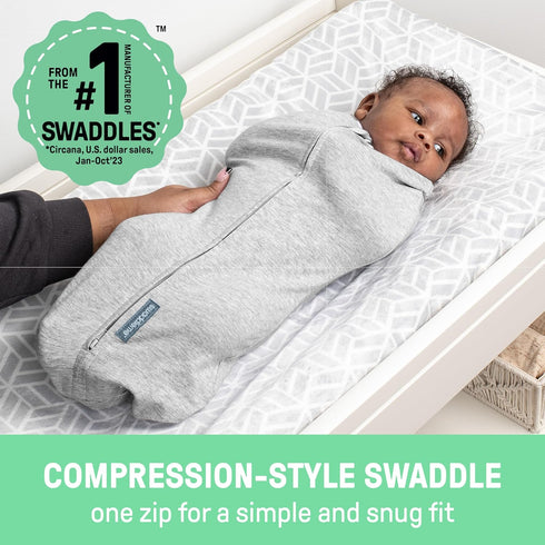 0-2 1.0 2-Pack SwaddleMe by Ingenuity Compression Baby Swaddle Pod, Two-Way Zipper for Easy Diaper Changes, Improves