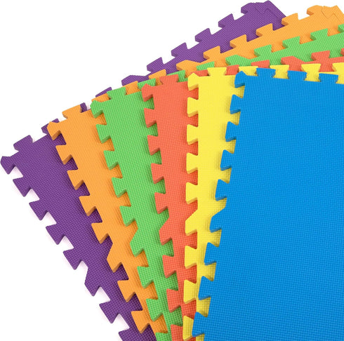2'x2', 1/2" 6 Pack) FlooringInc's Rainbow & Natural Harmony Playmat - Kid Safe Foam Floor Tiles with Removable Edges