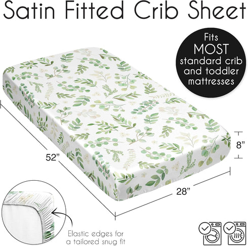 Sweet Jojo Designs Green Boho Floral Leaf Boy Girl Gender Neutral Unisex Baby Satin Fitted Crib Sheet Infant Newborn