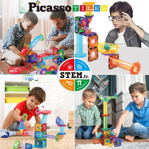 60 Set Playset PTG60 PicassoTiles Marble Run Piece Race Track Magnetic Tiles Magnet Building Block Educational