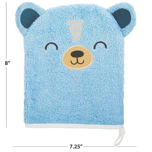 BMIT-24245 100% 6.625" 7.5" C.R. Gibson Cute Bear Cotton Gender Neutral Baby Wash Cloth Bath Mitt, W x L, Multicolor