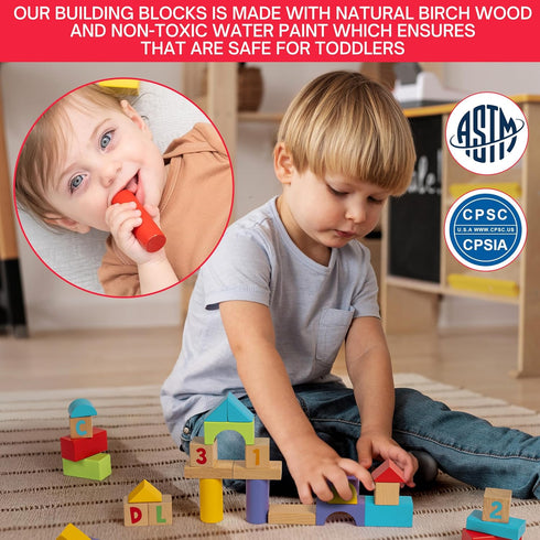 MOMOARI Set -100 5 7 18 Alphabet Number Wooden Building Blocks Blocks in Water Paint Colors and Shapes. Preschool