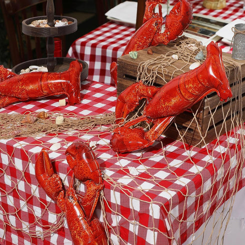 Silipull 24pcs Crab Boil Party Supplies Includes Crab Balloons Red and White Checked Tablecloth Fish Net Decorative