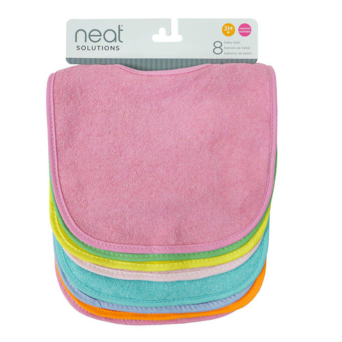 8 Pack 8 Count Neat Solutions Multi-Color Solid Knit Terry Feeder Bib, Girl