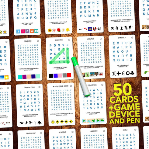 100 PICS Word Search Travel Game - 100 Puzzles with Picture Clues, 50 Wipe Clean Cards, Activity Gift for Kids and