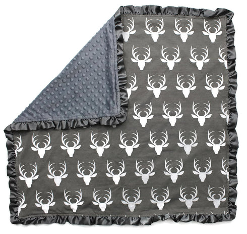 Dear Baby Gear Baby Blankets for Boys & Girls, Neutral Baby Blankets, Crib & Nursery Quilt, Antlers Grey with Ruffles