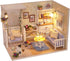 Ogrmar Wooden Dollhouse Miniatures DIY House Kit with Cover and Led Light-Cat