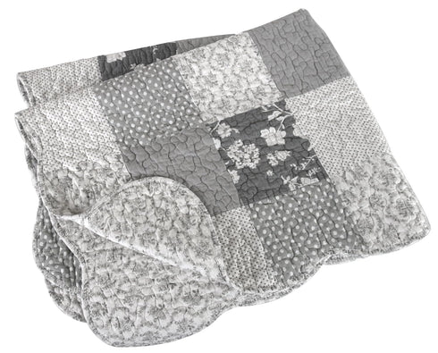 Stephan Baby Heirloom-Quality Pieced Crib Quilt, Gray and White Florals and Dots
