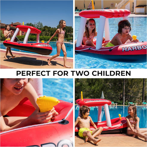 Zone Tech Boat Inflatable Pool Floats Kids, Toddler Harbor Master Patrol Inflatable Boat Pool Float Ride On, Fun Water