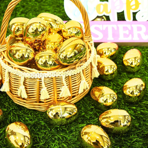 OCTERIC 36Pcs 2.3" Easter Eggs Bulk, Fillable Shiny Golden Metallic Plastic Easter Eggs Empty for Easter Hunt, Easter