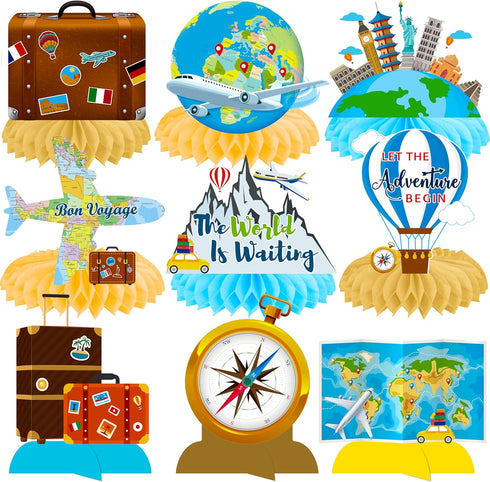 C L cooper life 13pcs Travel Theme Party Decorations Let The Adventure Begin Table Honeycomb Centerpieces