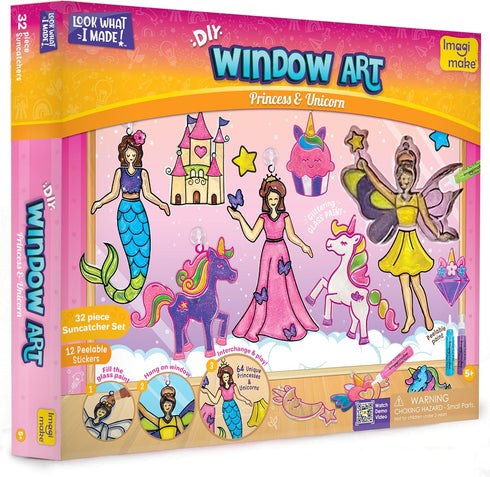 Imagimake Window Art Princess & Unicorn | DIY Suncatcher Kit for 5-8