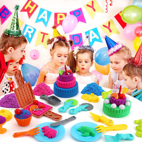 YIDESTARS 4lbs Kids(3-8) Sensory Play Kit: Sand Art & Ice Cream Toy - Colorful Sand,Molds,Tools,Sandbox w/Lid - Fun