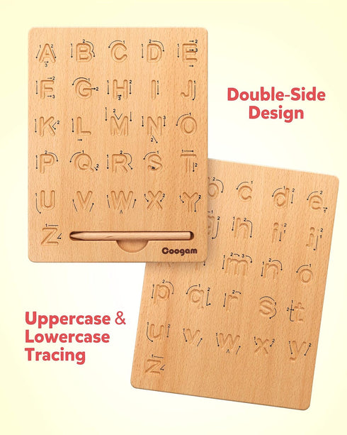 3 4 5 Coogam Wooden Letters Practicing Board, Double-Sided Alphabet Tracing Tool Learning to Write ABC Educational Toy