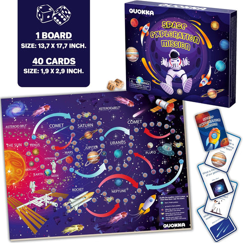 QUOKKA 3X Set Learning Board Games for Kids 6-8 - Educational Trivia Cards Ages 8-12 | Explore Outer Space