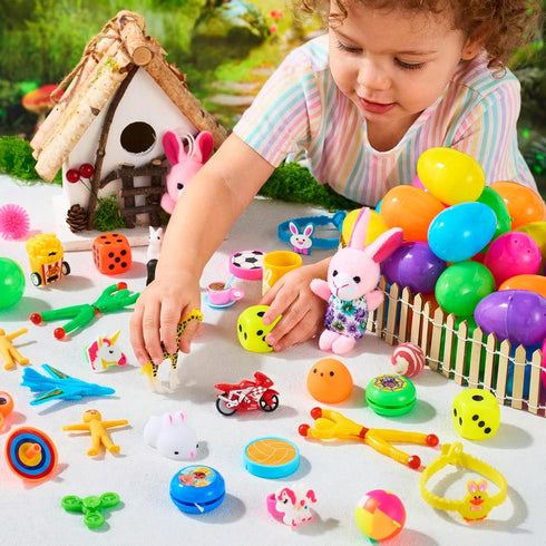 50 48 2 JOYIN Pcs Prefilled Easter Eggs with Toys, Bright Colorful and Pcs Gold Filled Plastic Eggs with Toys