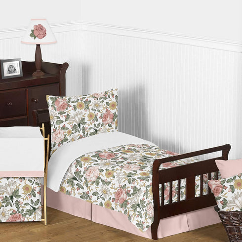 Sweet Jojo Designs Vintage Floral Boho Girl Fitted Crib Sheet - Blush Pink, Yellow Green Shabby Chic Rose Flower