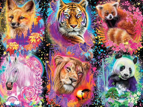Ceaco Glow in The Dark Glowrious Animals, 750 Piece Jigsaw Puzzle
