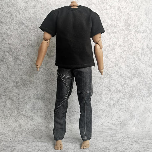1/6 Custom Scale Clothes T-Shirt + Jean Trousers for 12" Male Action Figure Doll Clothes Toy (Black)