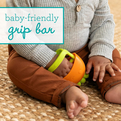 Infantino Handy Dandy Teething Mitt Soft Silicone Teether for Babies, Develops Grasping Skills, Easy to Clean, Orange