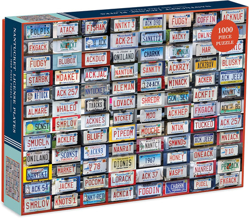 Galison Nantucket License Plates Puzzle - 1,000 Pieces - 20” x 27” - Collage of License Plate Photographs
