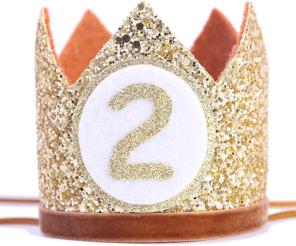 Baby Crown for 2nd Birthday - Second Birthday Party Decoration, Glitter Crown Hat