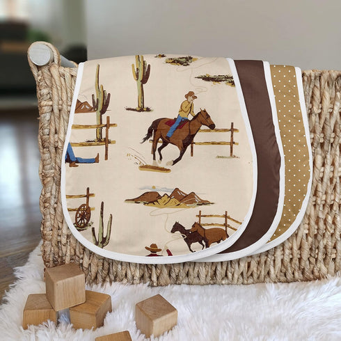 Country 3 Pack Set Sweet Jojo Designs Western Cowboy Baby Boy Absorbent Burp Cloths for Infant Newborn - Red Blue Tan