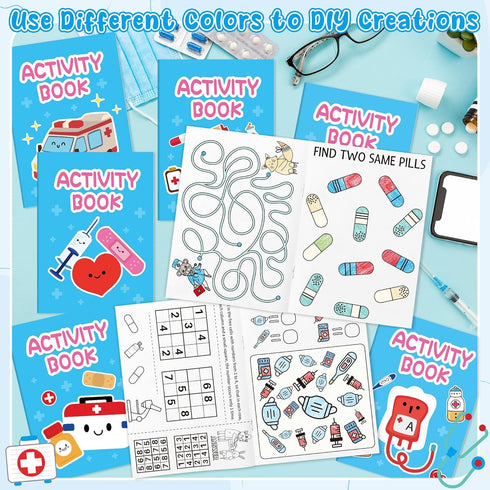 24Pcs Set Bulk Medical Activity Books for Kids - Medical Mini Games Coloring Book Doctor Nurse Theme Coloring Booklet