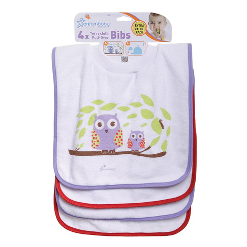 Dreambaby Terry Cloth Cotton Baby Bibs for Teething, Feeding, Drooling - Owl and Whales, Super Absorbent