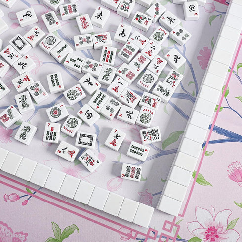 (31.5x31.5) Jongyance Pink Printed Mahjong Mat with Black Carrying Bag, Anti-Slip, Noise-Reducing, Mahjong Table Mat